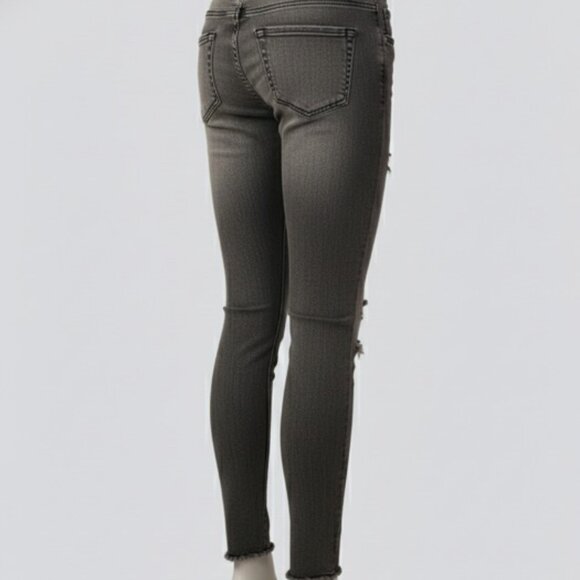 Zara The Skinny Jeans – Gray Distressed Raw Hem Ankle Slit Denim Size 8 - Picture 4 of 13